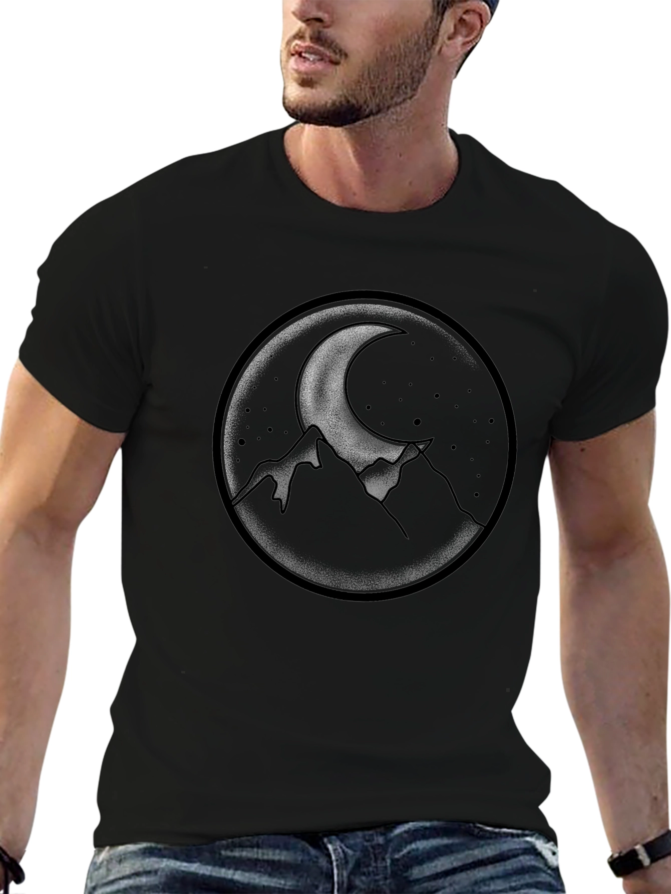 Moonlit Mountains Graphic Tee - Black Crew Neck