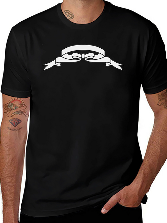 Black T-Shirt with White Ribbon Design