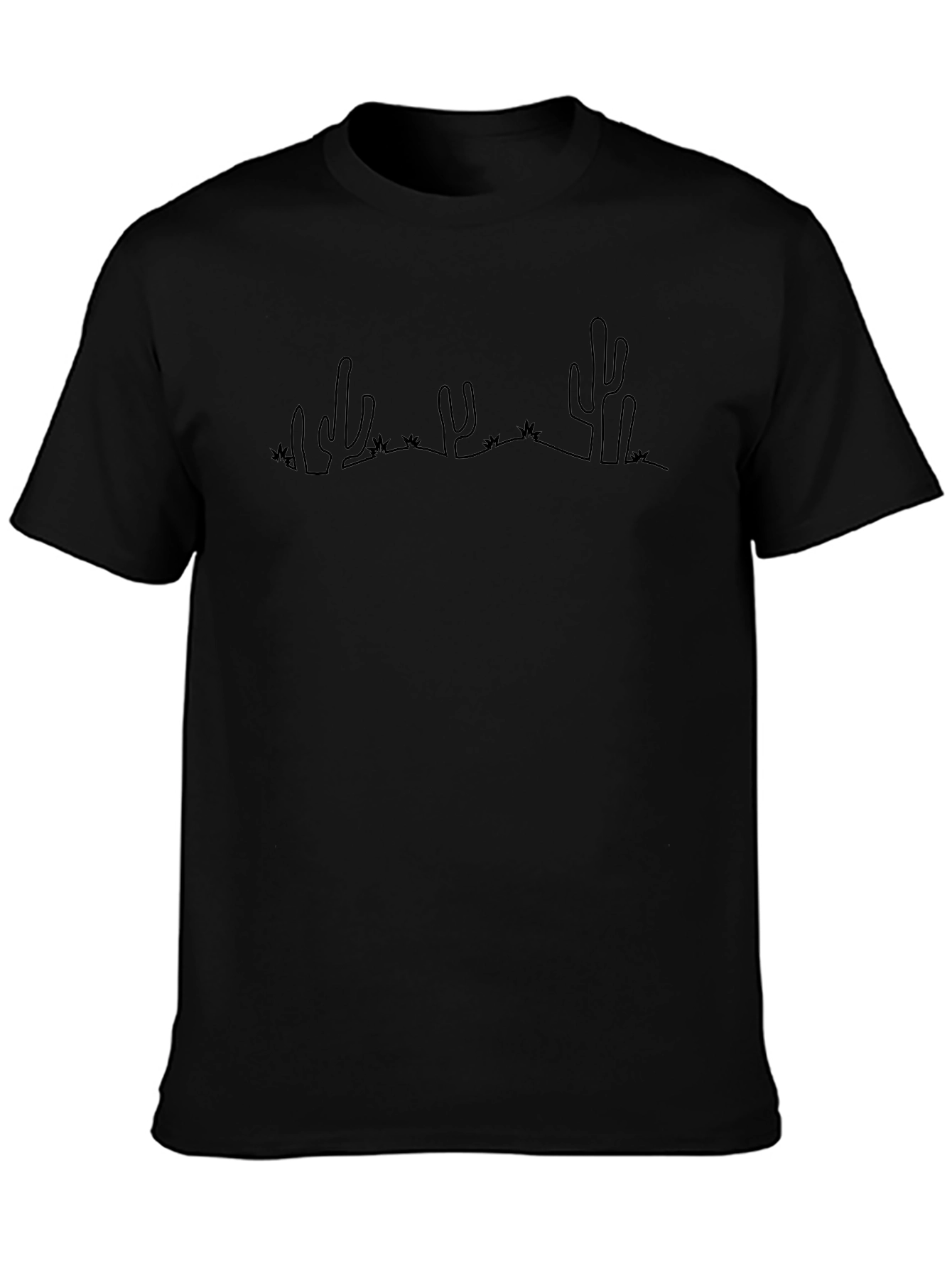 Minimalist Cactus Line Art Black T-Shirt