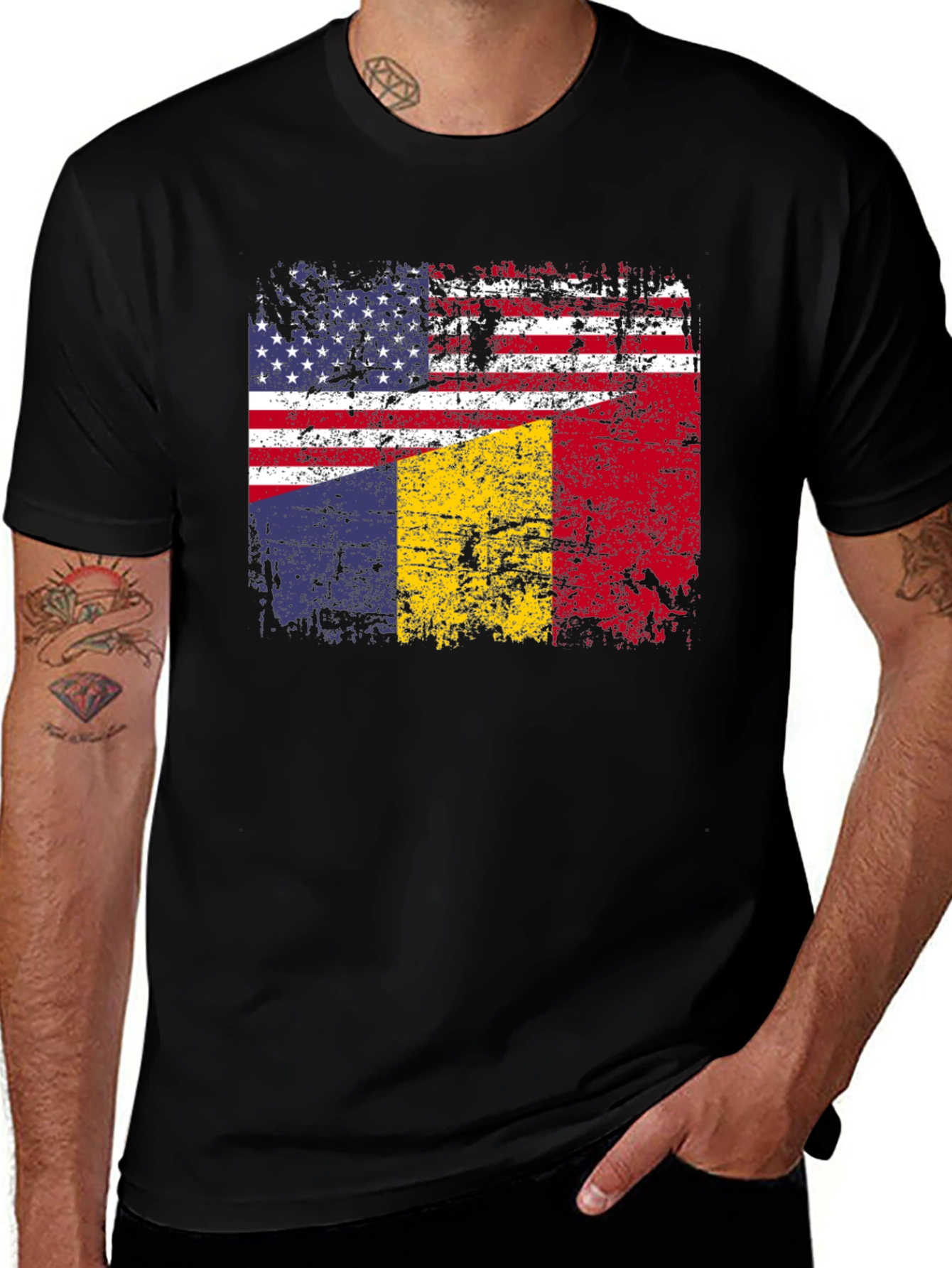 USA Romania Flag Graphic T-Shirt