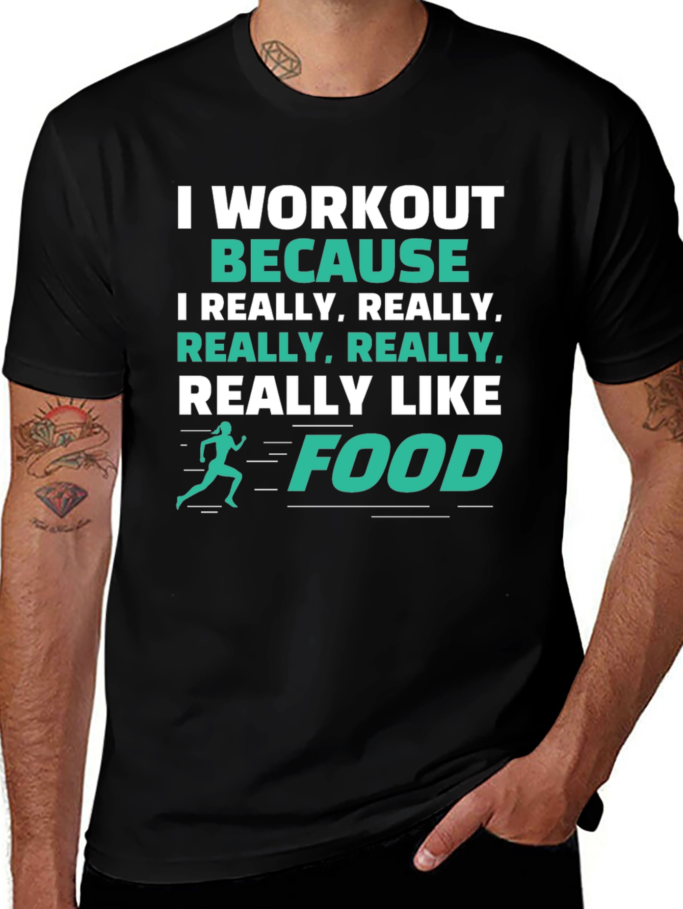 Workout Because Food Funny Graphic Tee Shirt