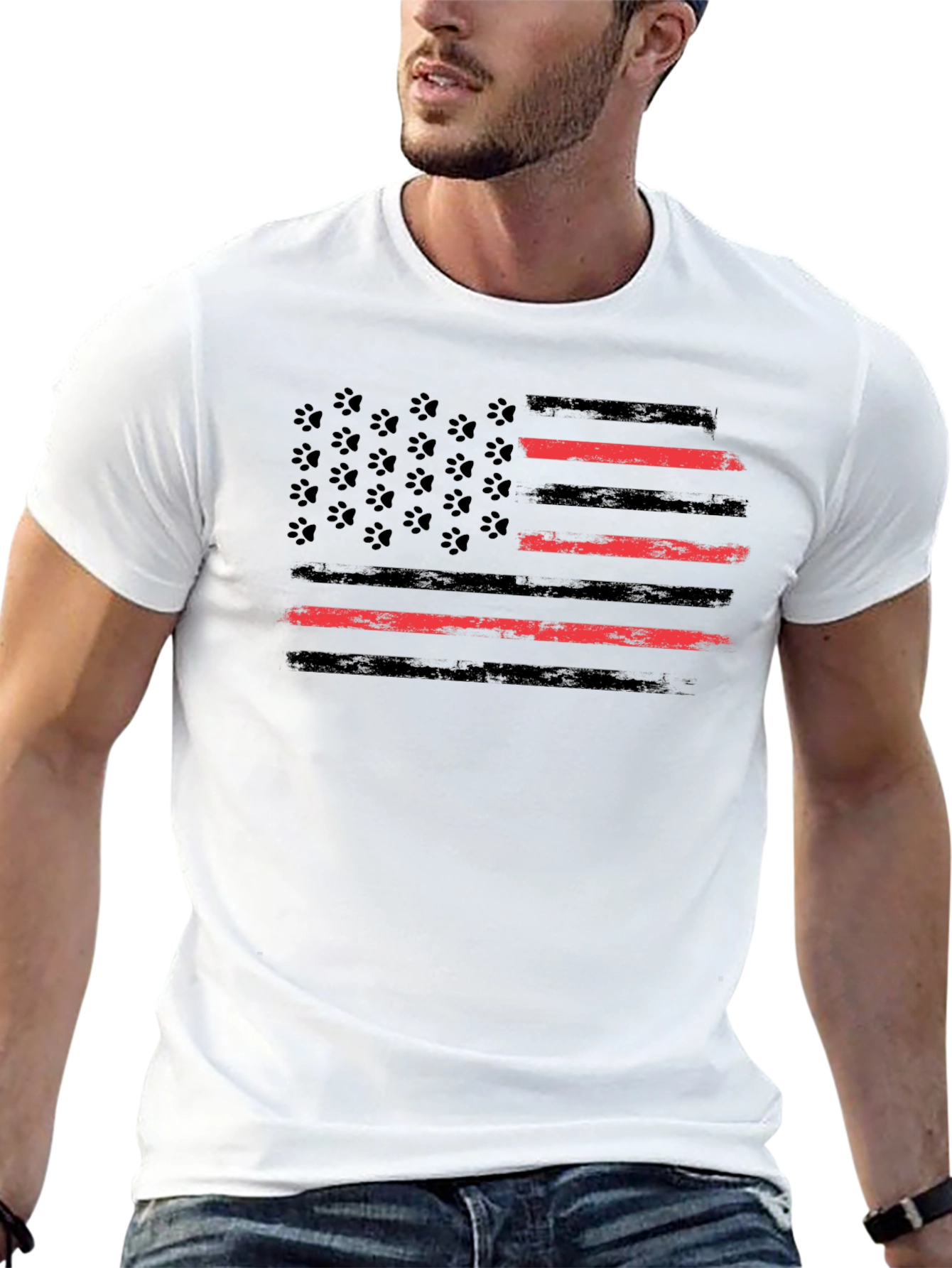 Paw Print Flag T-Shirt - Patriotic Dog Lover Tee