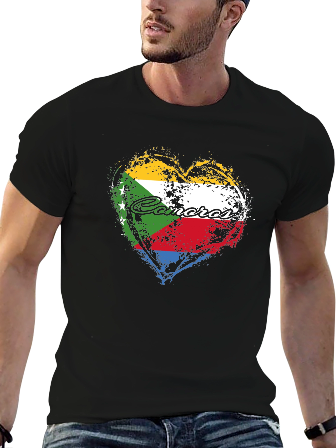 Comoros Flag Heart T-Shirt - Black Graphic Tee