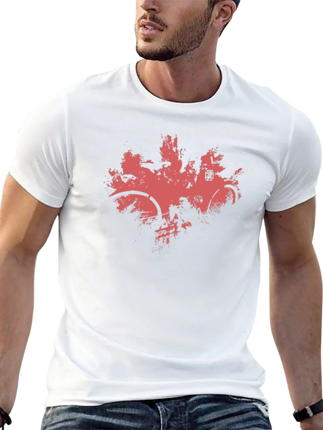 Mens Black T-Shirt with Abstract Red Bike Print