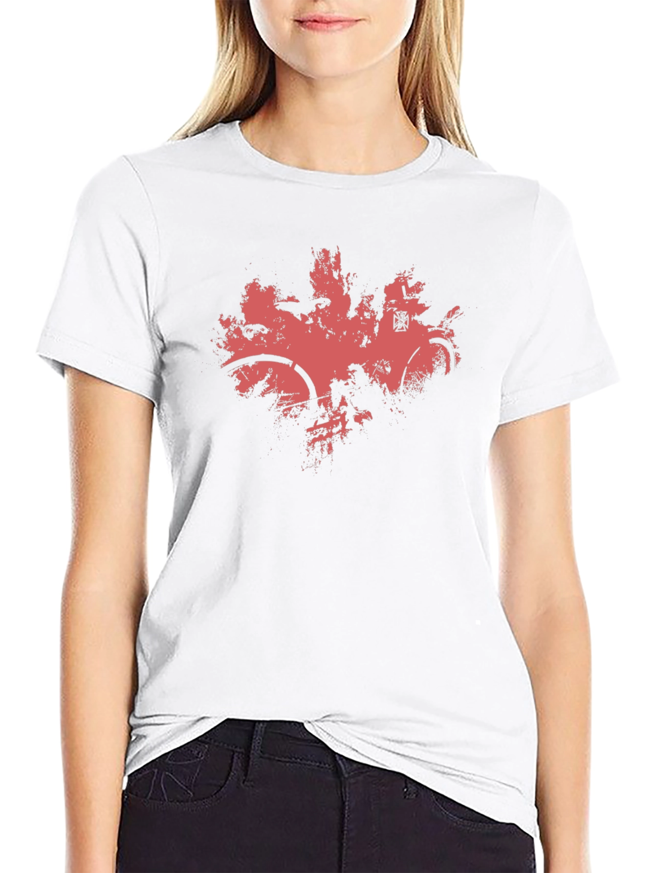 Mens Black T-Shirt with Abstract Red Bike Print