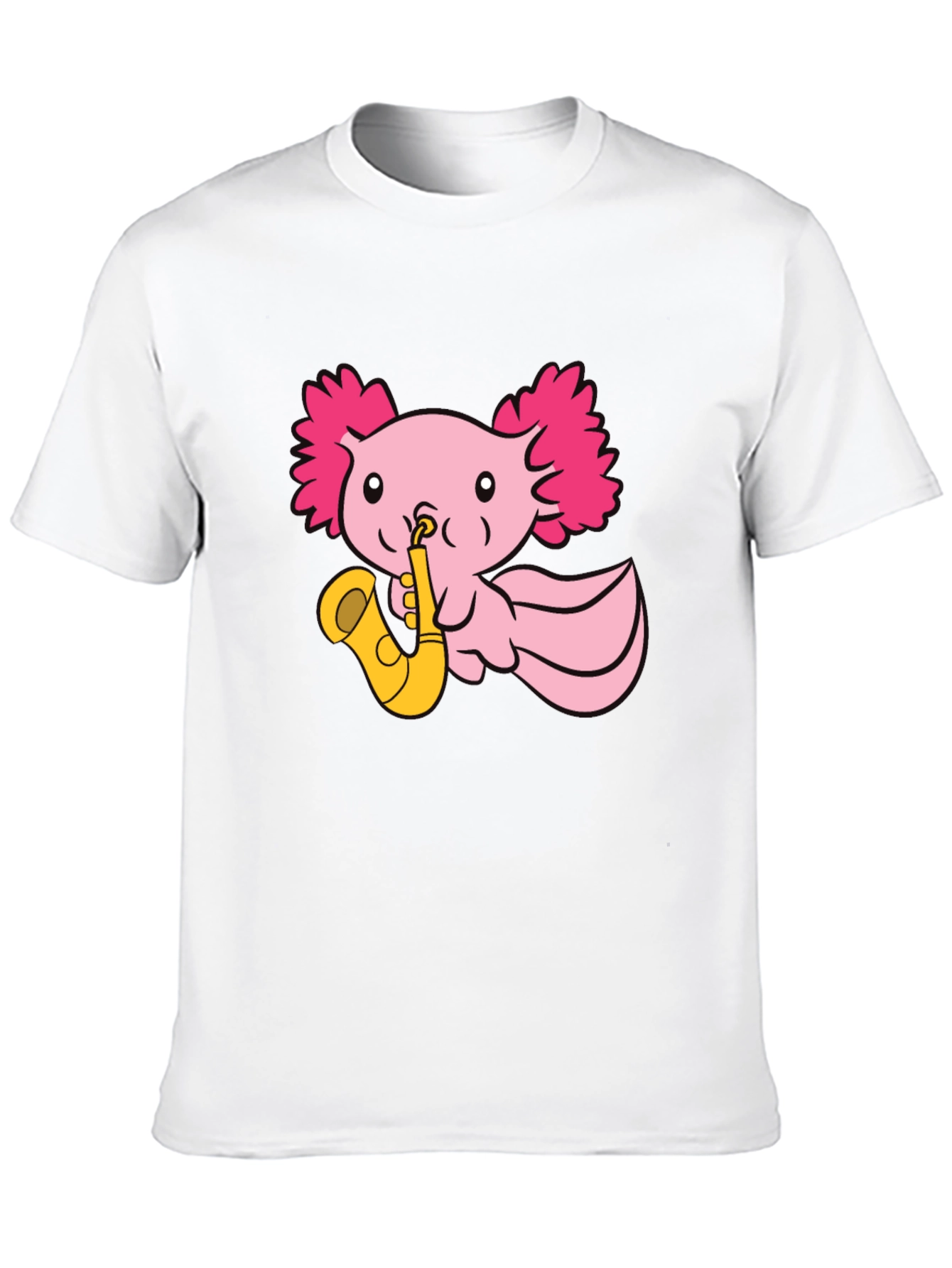 Axolotl Saxophone T-Shirt - Playful Pink Design