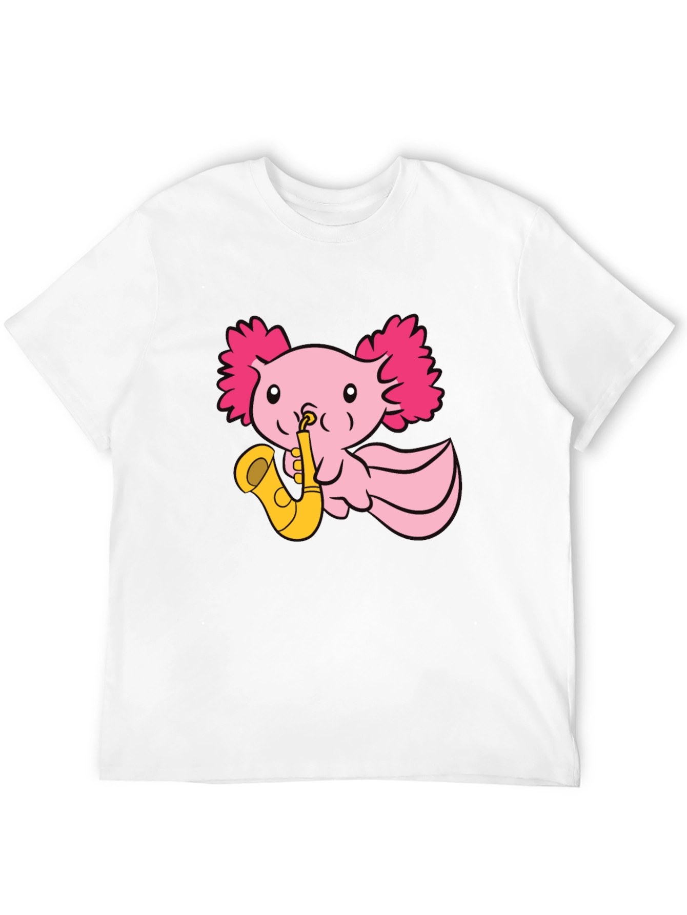 Axolotl Saxophone T-Shirt - Playful Pink Design