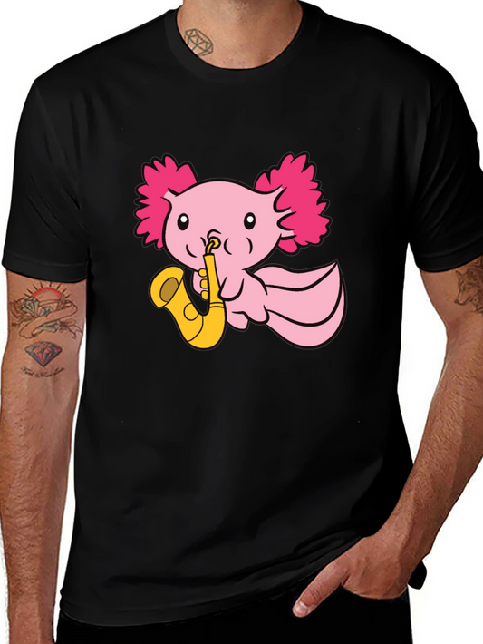 Axolotl Saxophone T-Shirt - Playful Pink Design