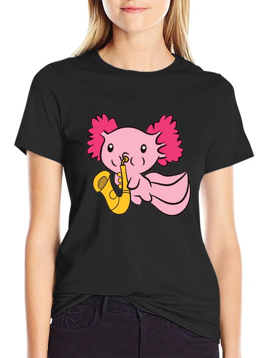 Axolotl Saxophone T-Shirt - Playful Pink Design