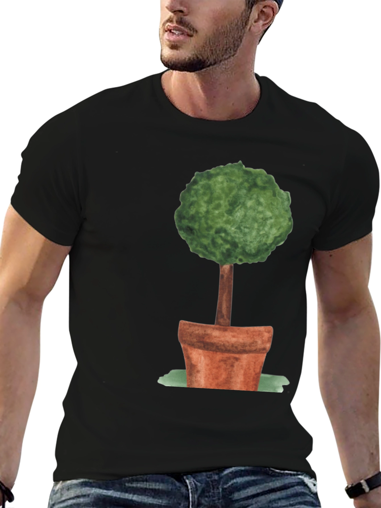 Whimsical Topiary Tree Graphic Tee - Unisex Black Shirt
