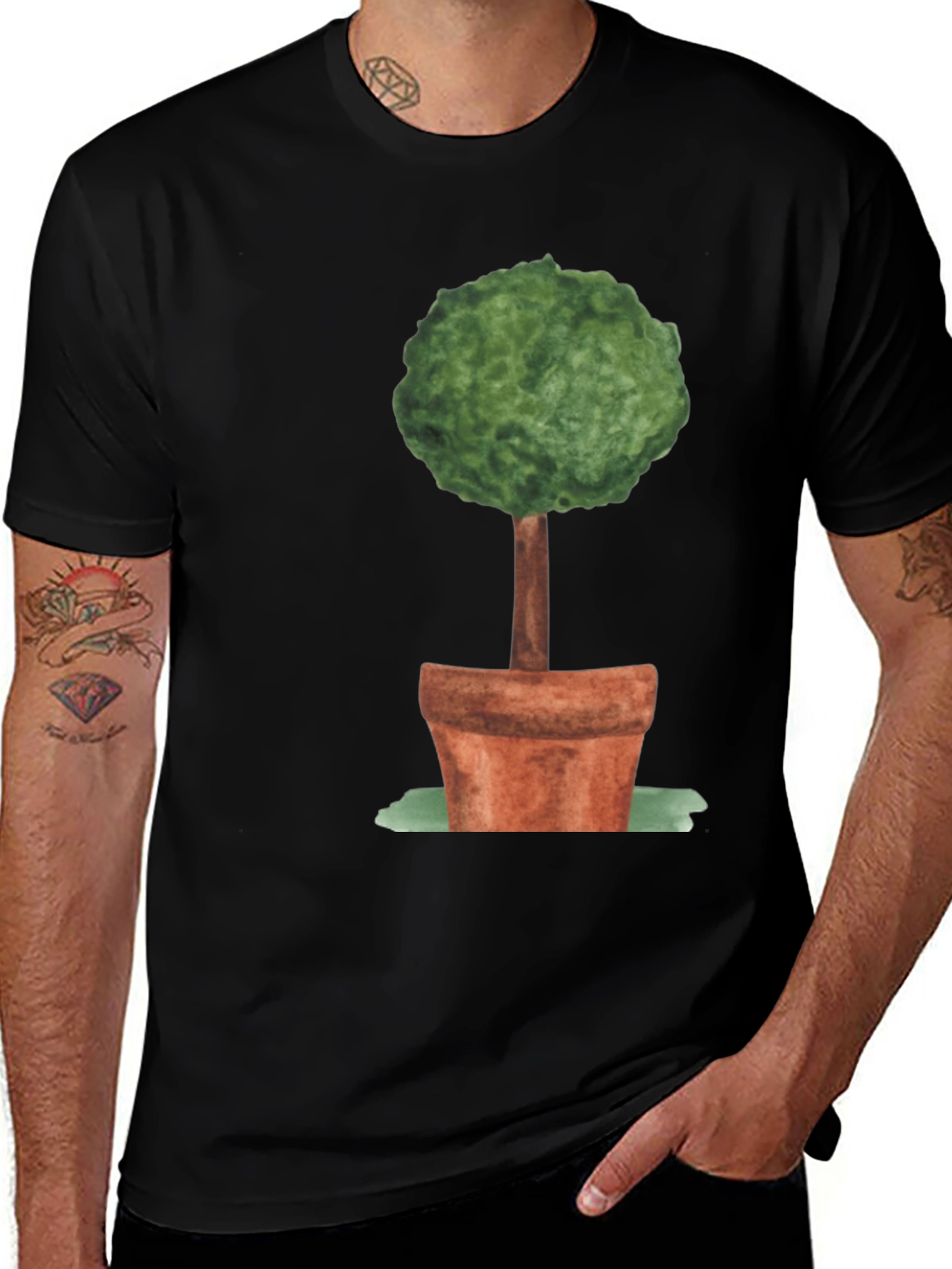 Whimsical Topiary Tree Graphic Tee - Unisex Black Shirt