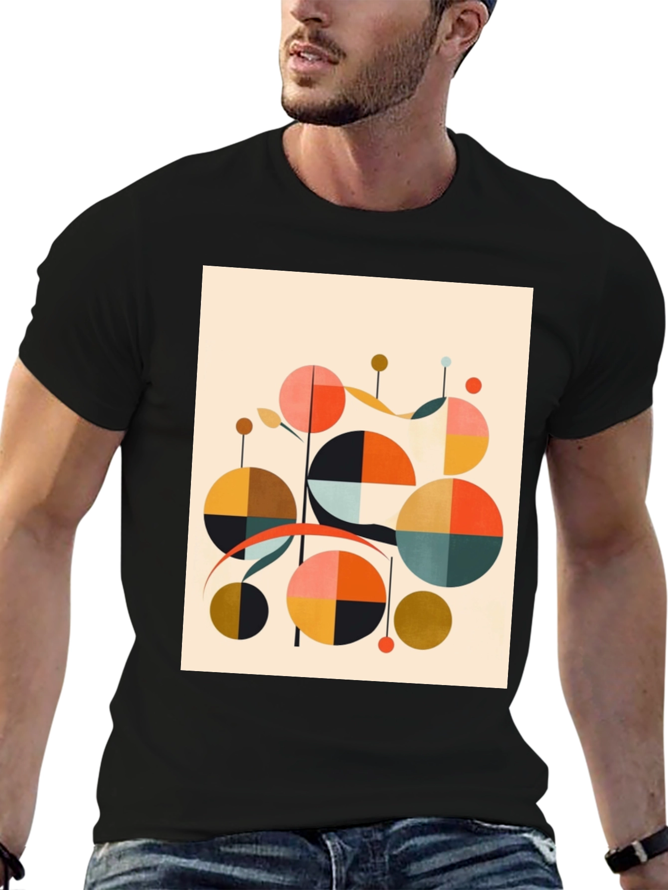 Modern Geometric Print Black T-Shirt