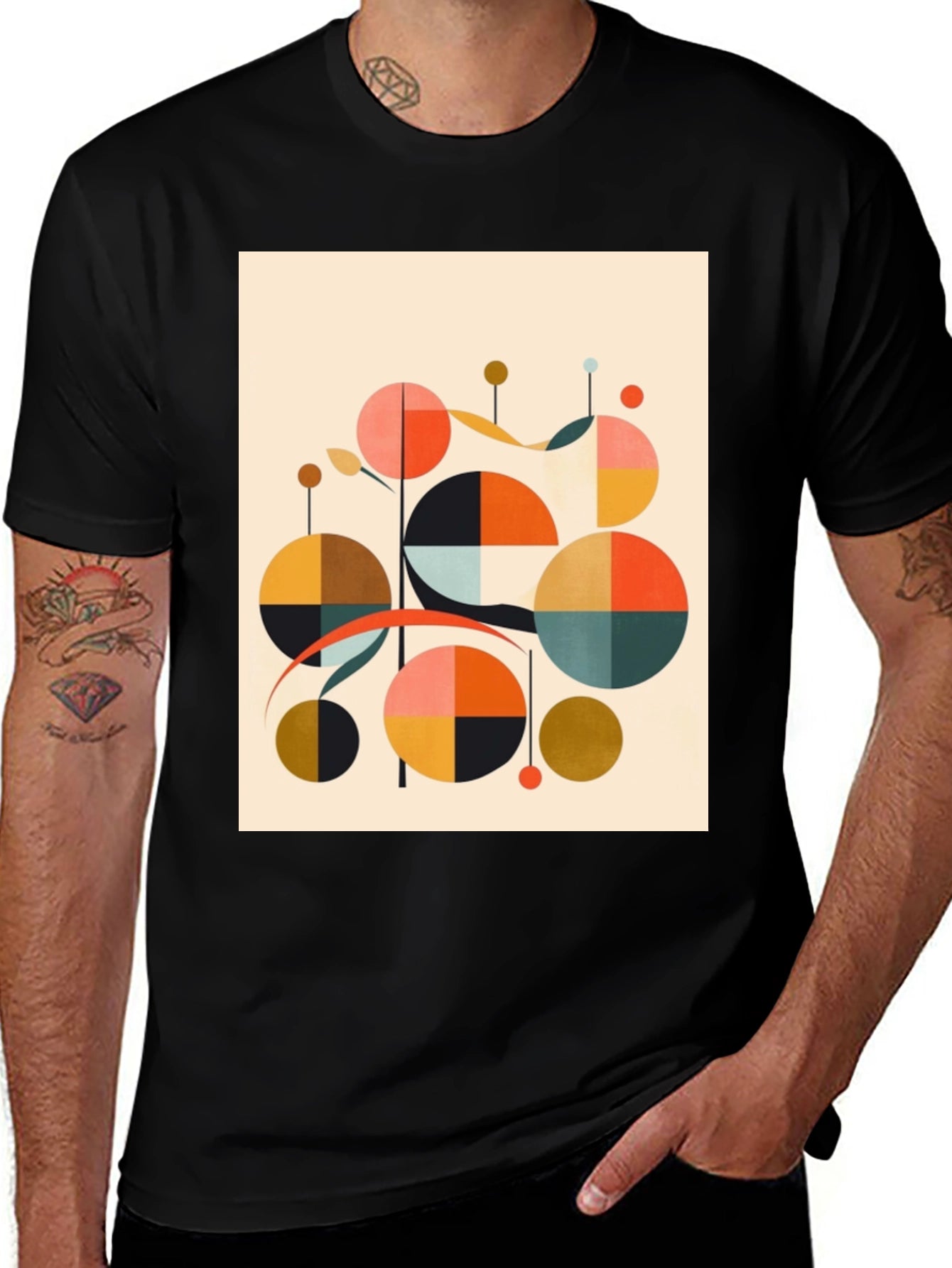 Modern Geometric Print Black T-Shirt