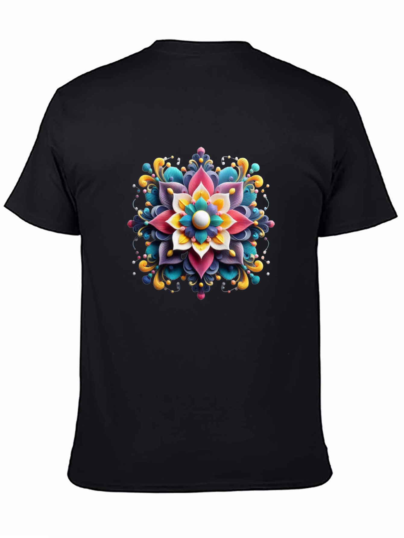 Floral Mandala Graphic Print Black T-Shirt