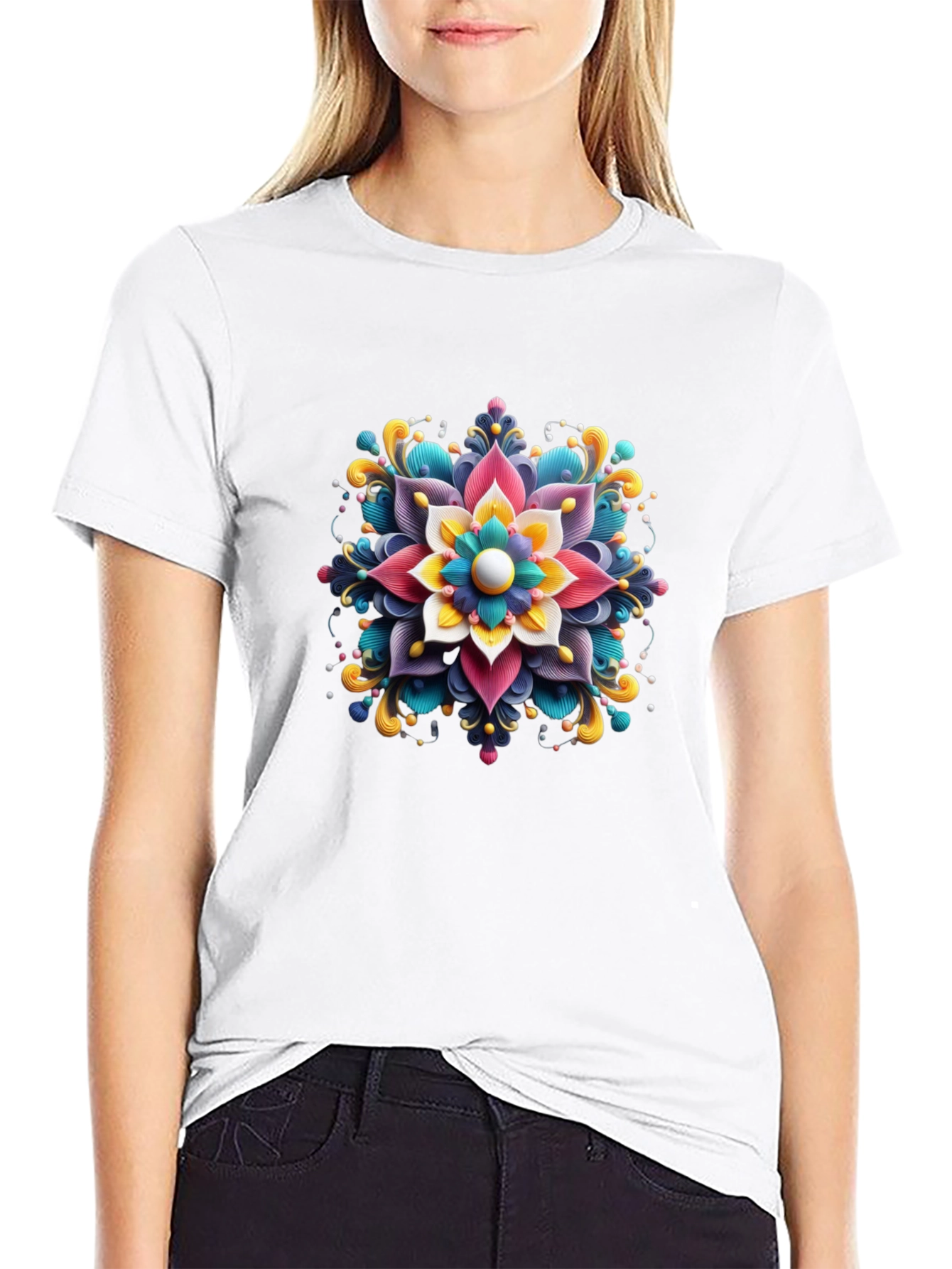 Floral Mandala Graphic Print Black T-Shirt