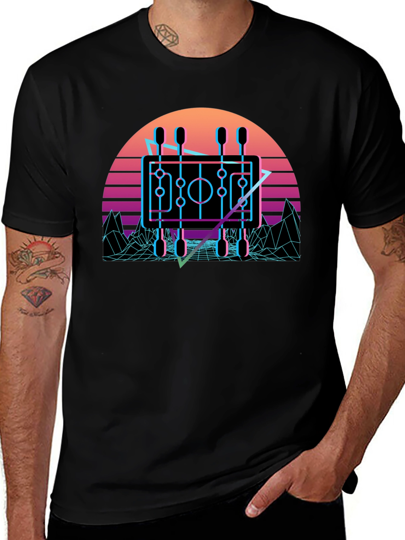 Retro Foosball T-Shirt - Synthwave Style