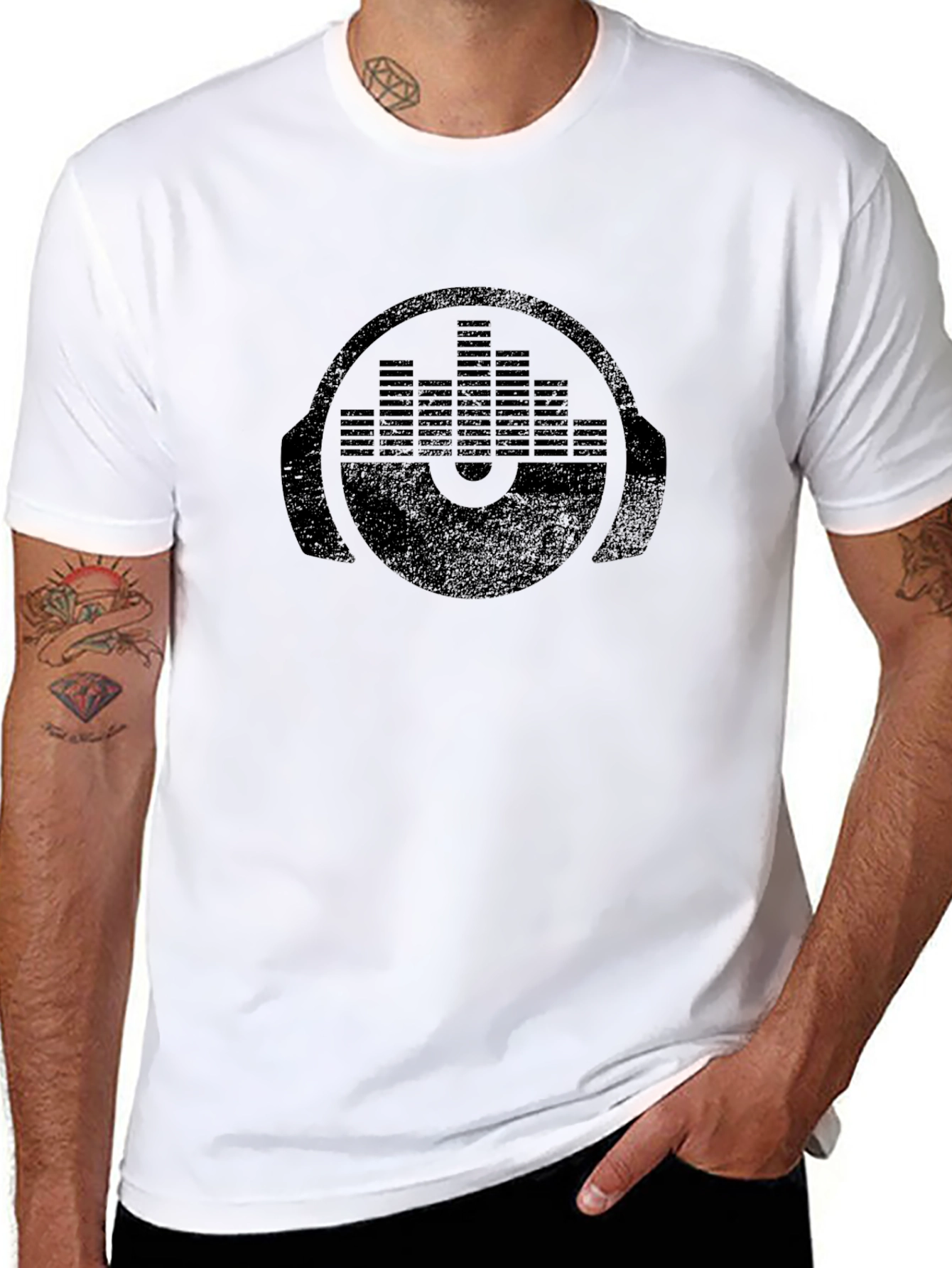 DJ Headphone Equalizer Graphic Tee - Black Cotton T-Shirt