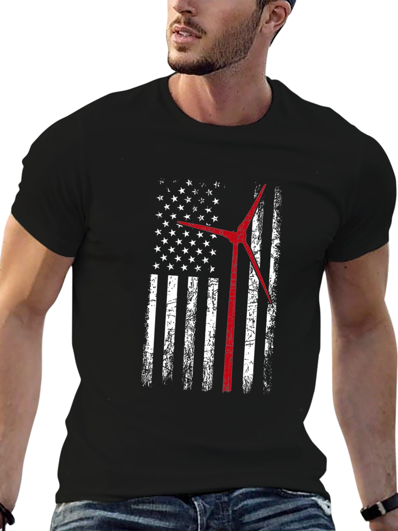 American Flag Wind Turbine T-Shirt