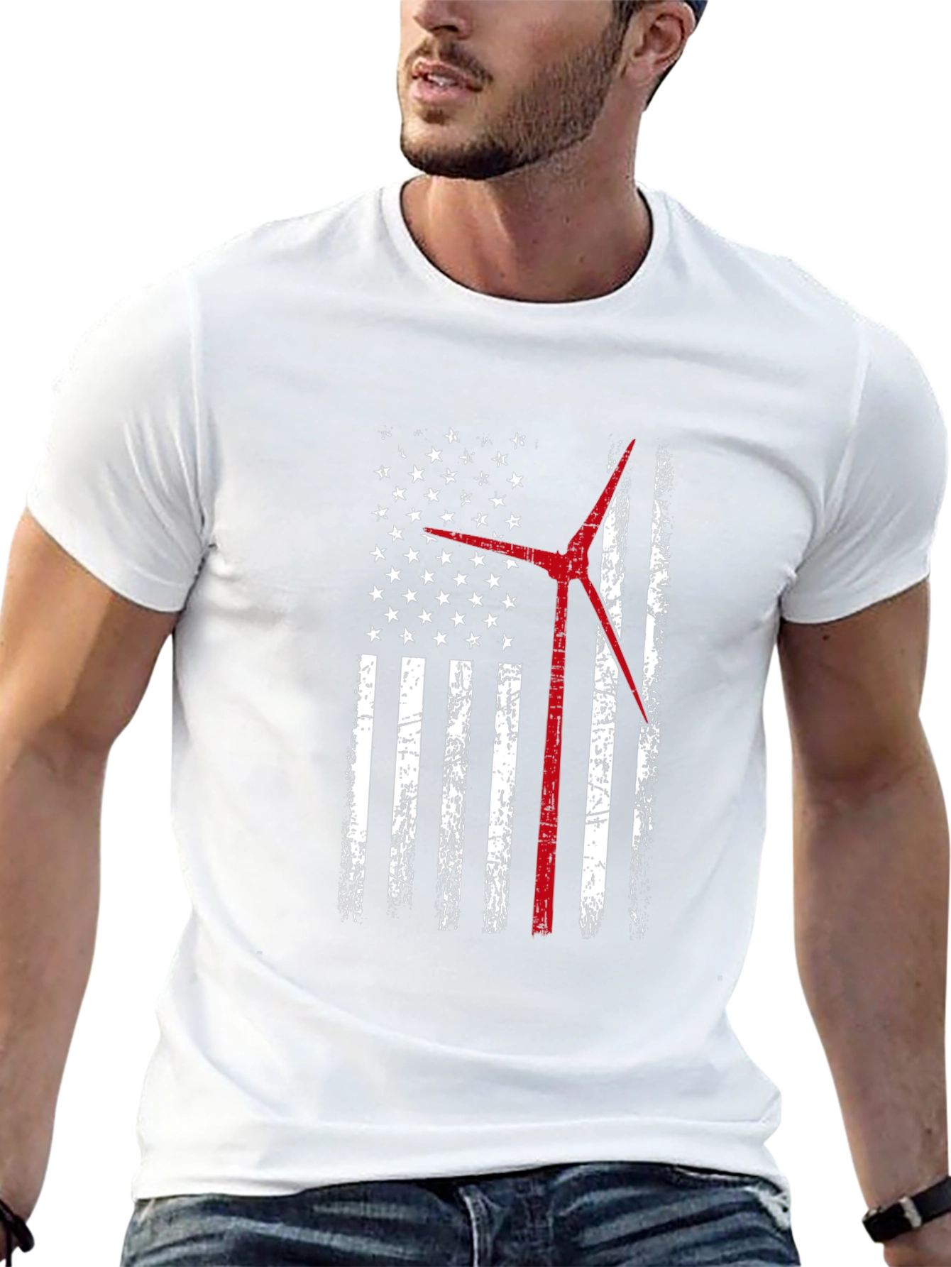 American Flag Wind Turbine T-Shirt