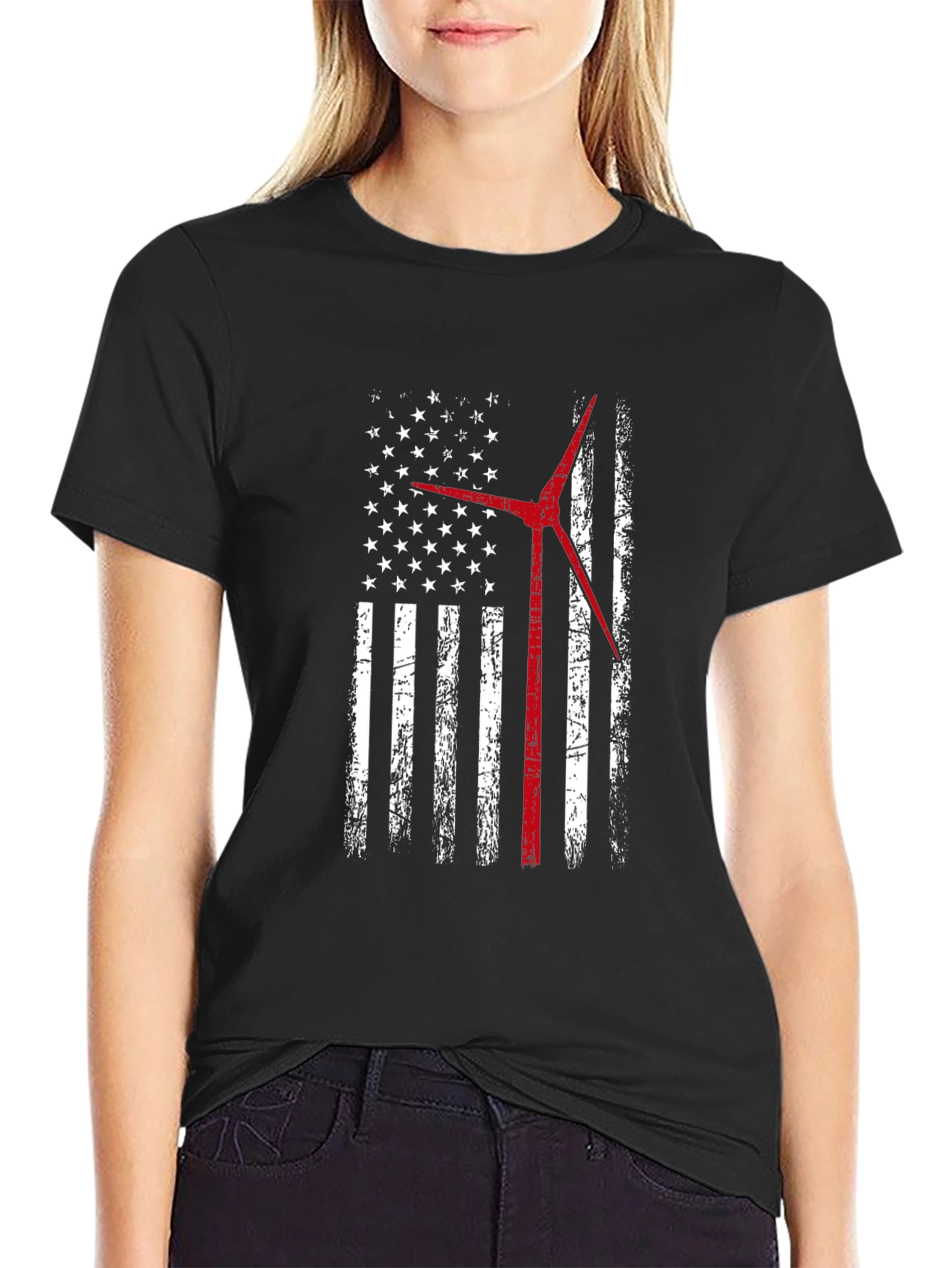 American Flag Wind Turbine T-Shirt