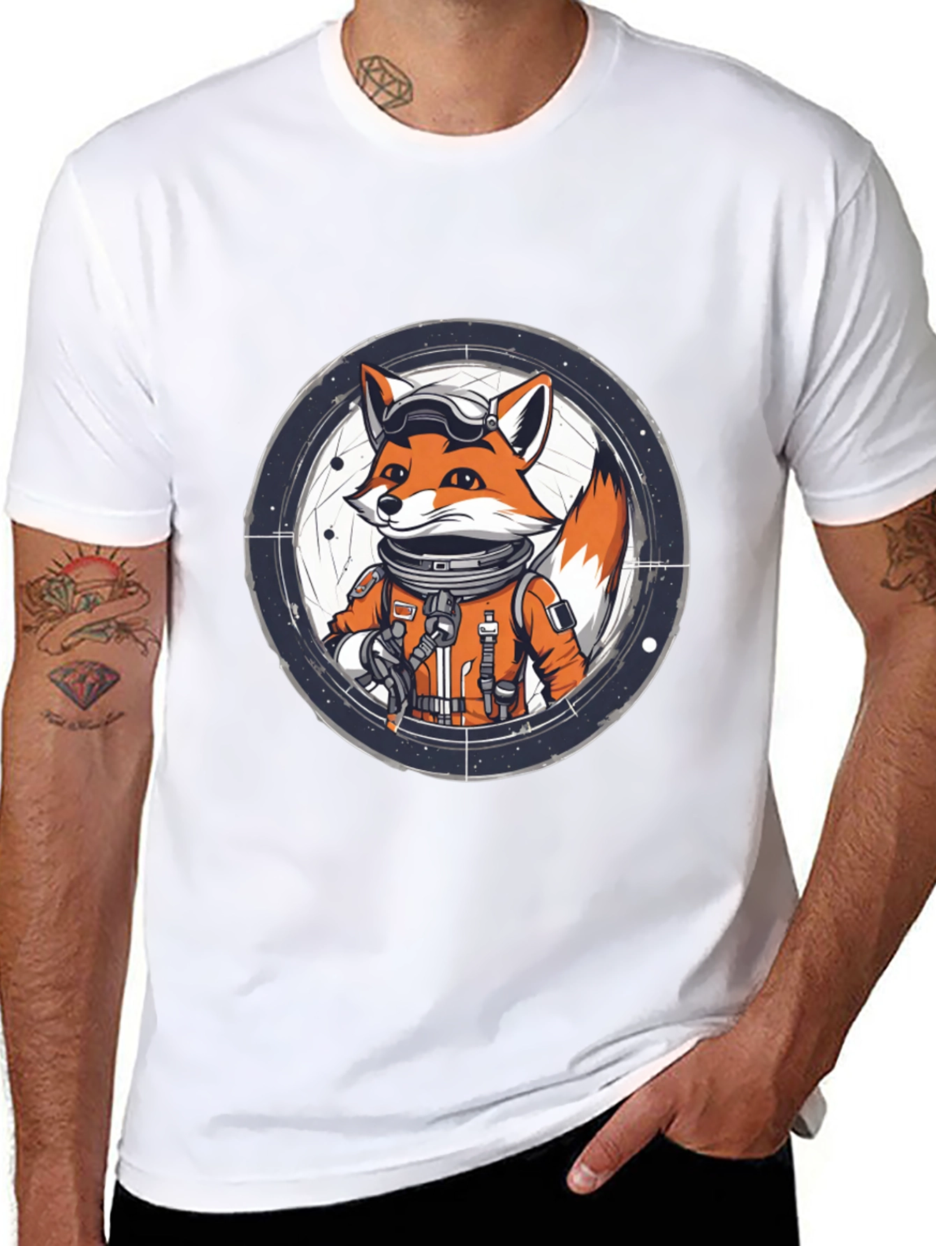 Astronaut Fox Graphic Tee - Black Cotton T-Shirt