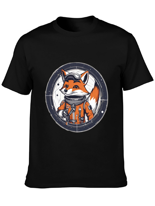 Astronaut Fox Graphic Tee - Black Cotton T-Shirt