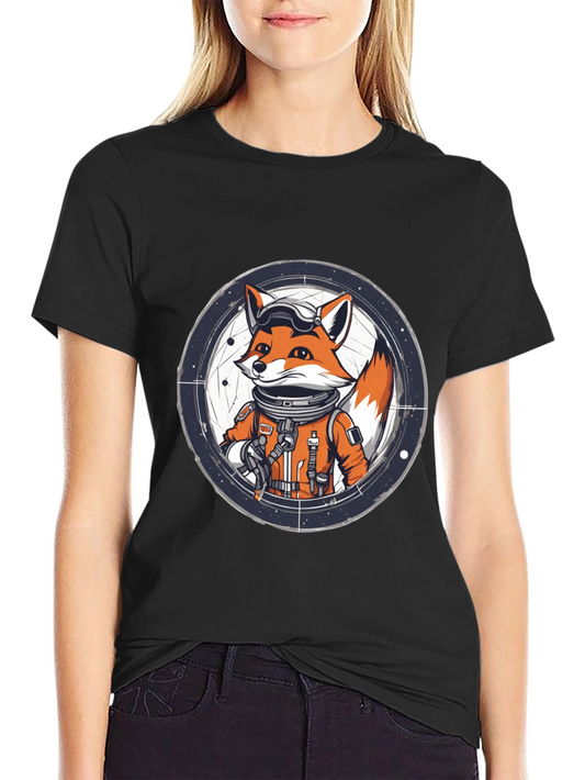 Astronaut Fox Graphic Tee - Black Cotton T-Shirt