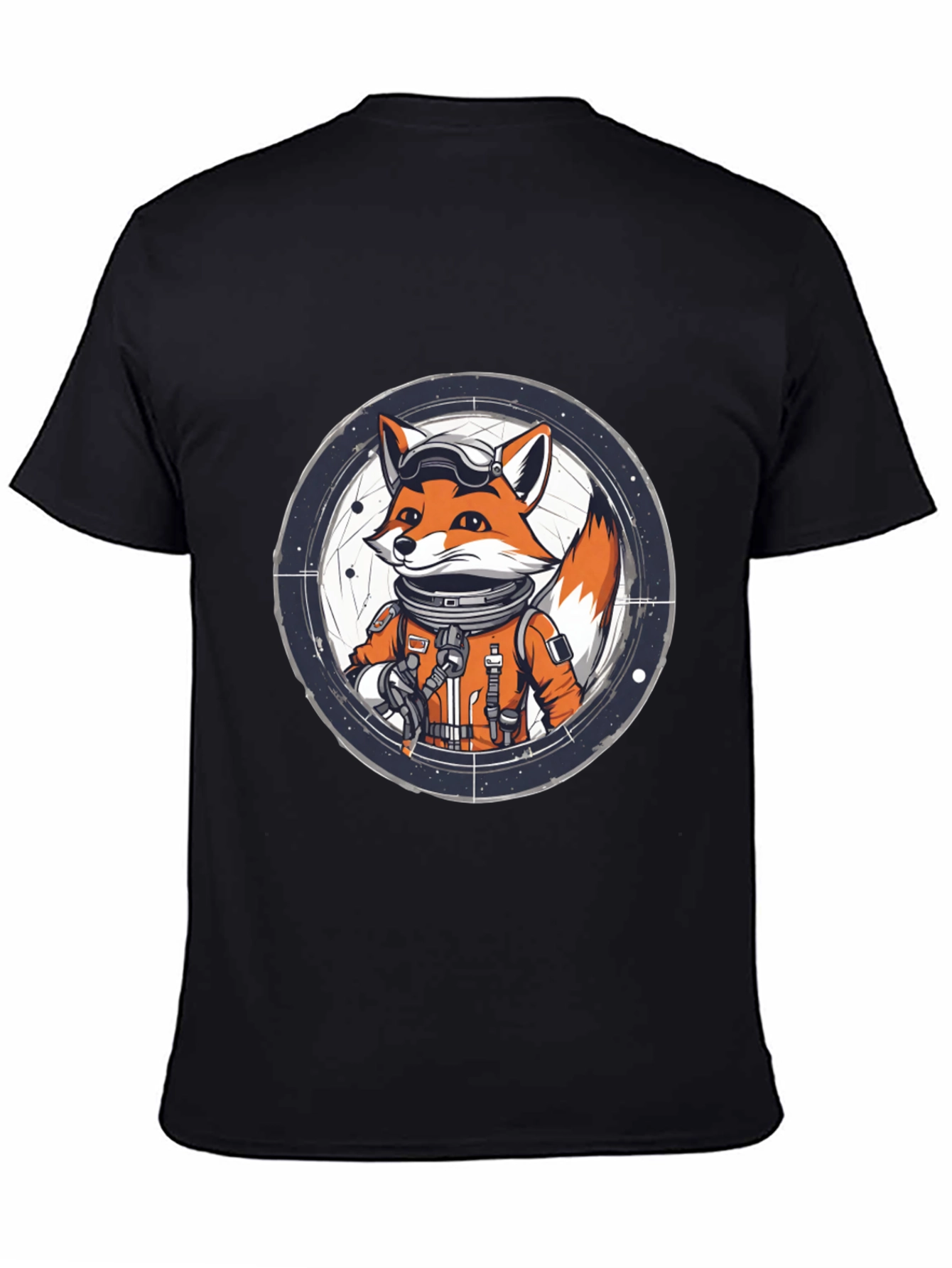 Astronaut Fox Graphic Tee - Black Cotton T-Shirt