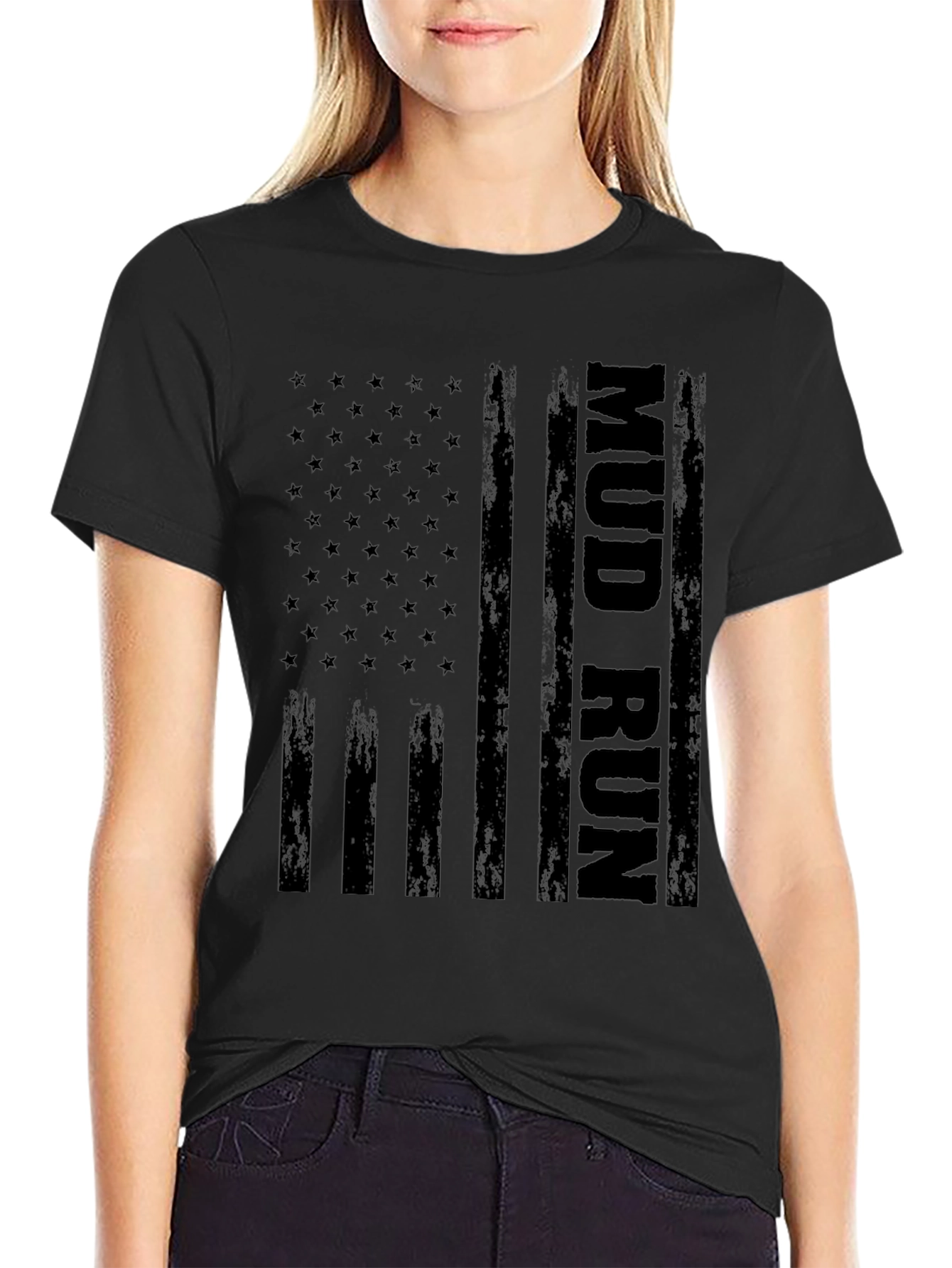 Mud Run US Flag Graphic Tee - Black