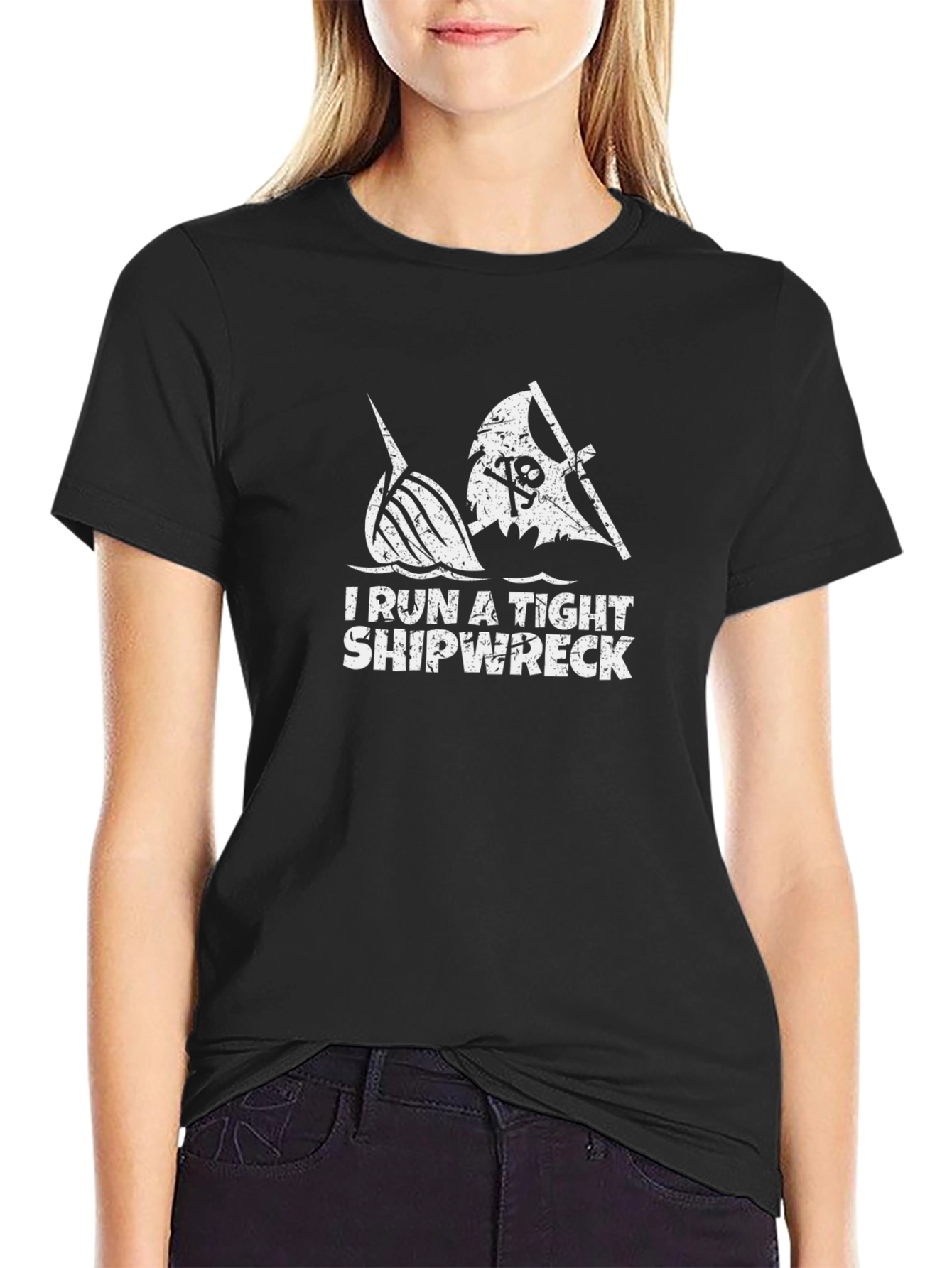 I Run A Tight Shipwreck Black Graphic T-Shirt