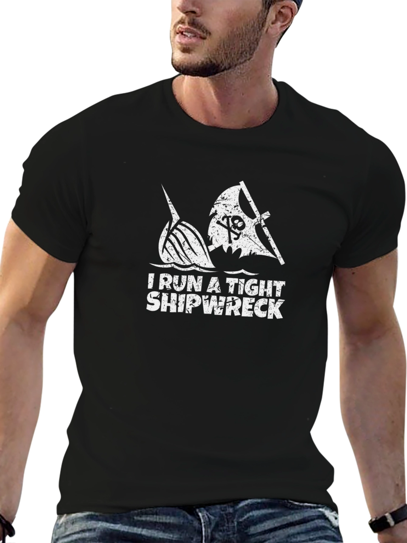I Run A Tight Shipwreck Black Graphic T-Shirt