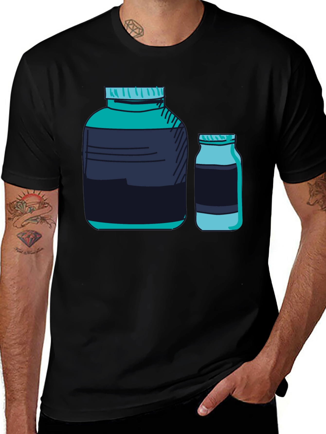 Graphic Tee - Protein Supplement Bottles Black T-Shirt