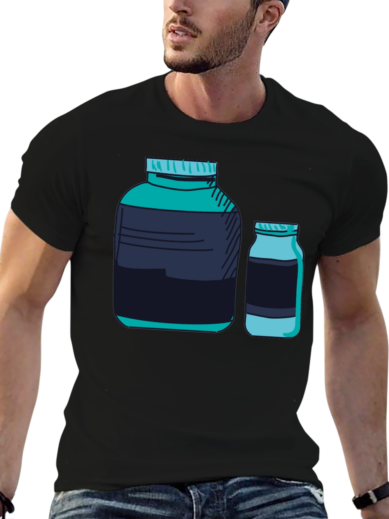 Graphic Tee - Protein Supplement Bottles Black T-Shirt