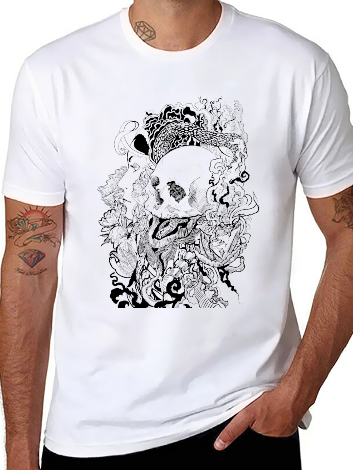 Skull & Serpent Graphic Tee - Mens Black T-Shirt