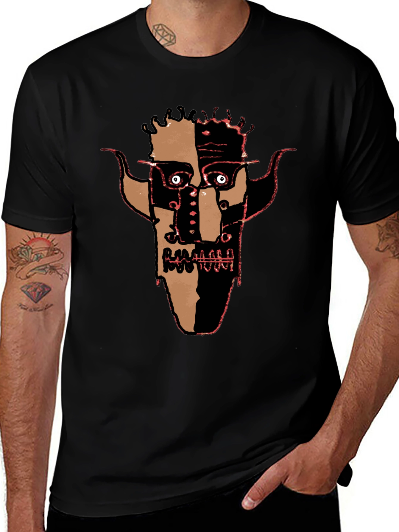 Abstract Face Graphic Black Tee