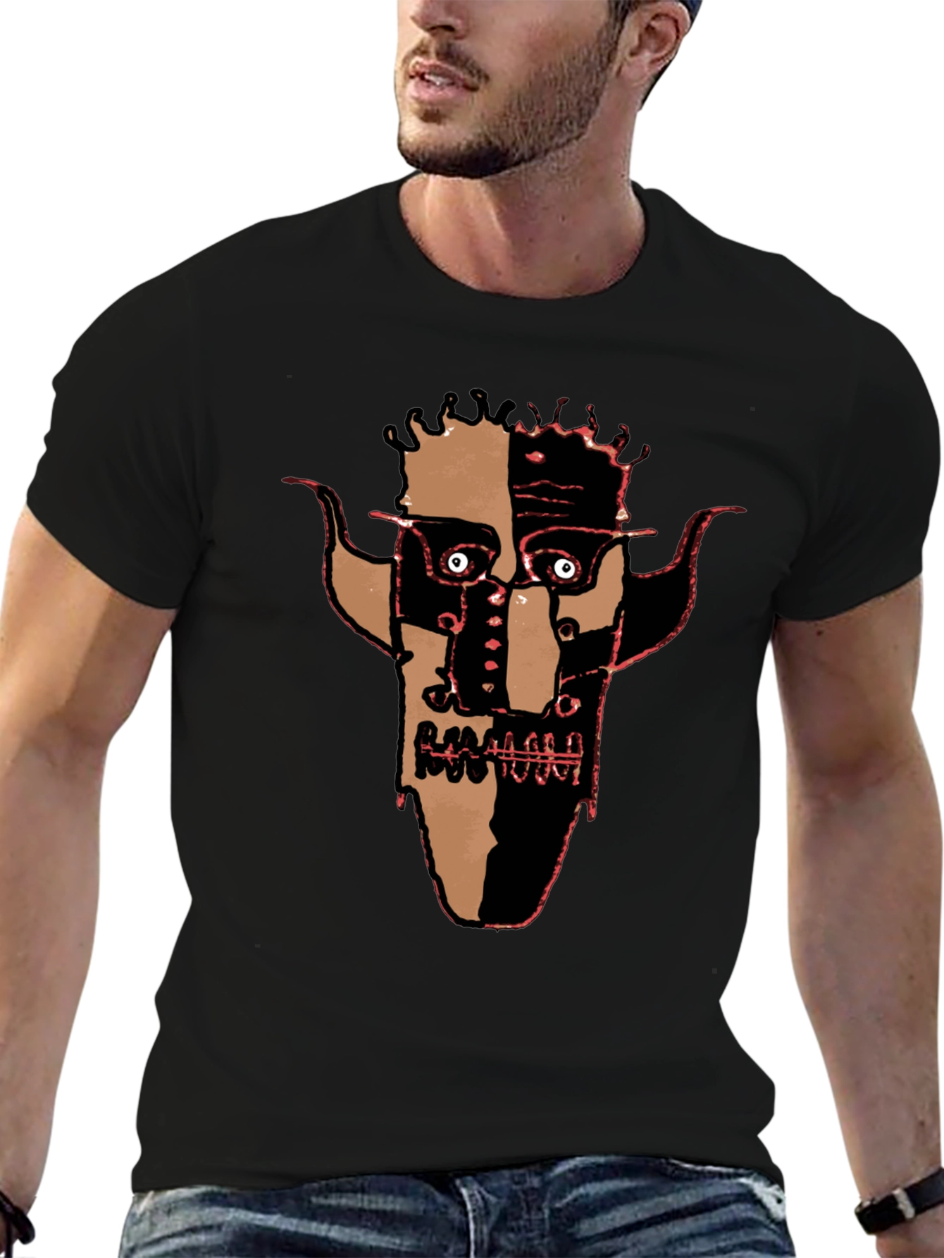 Abstract Face Graphic Black Tee