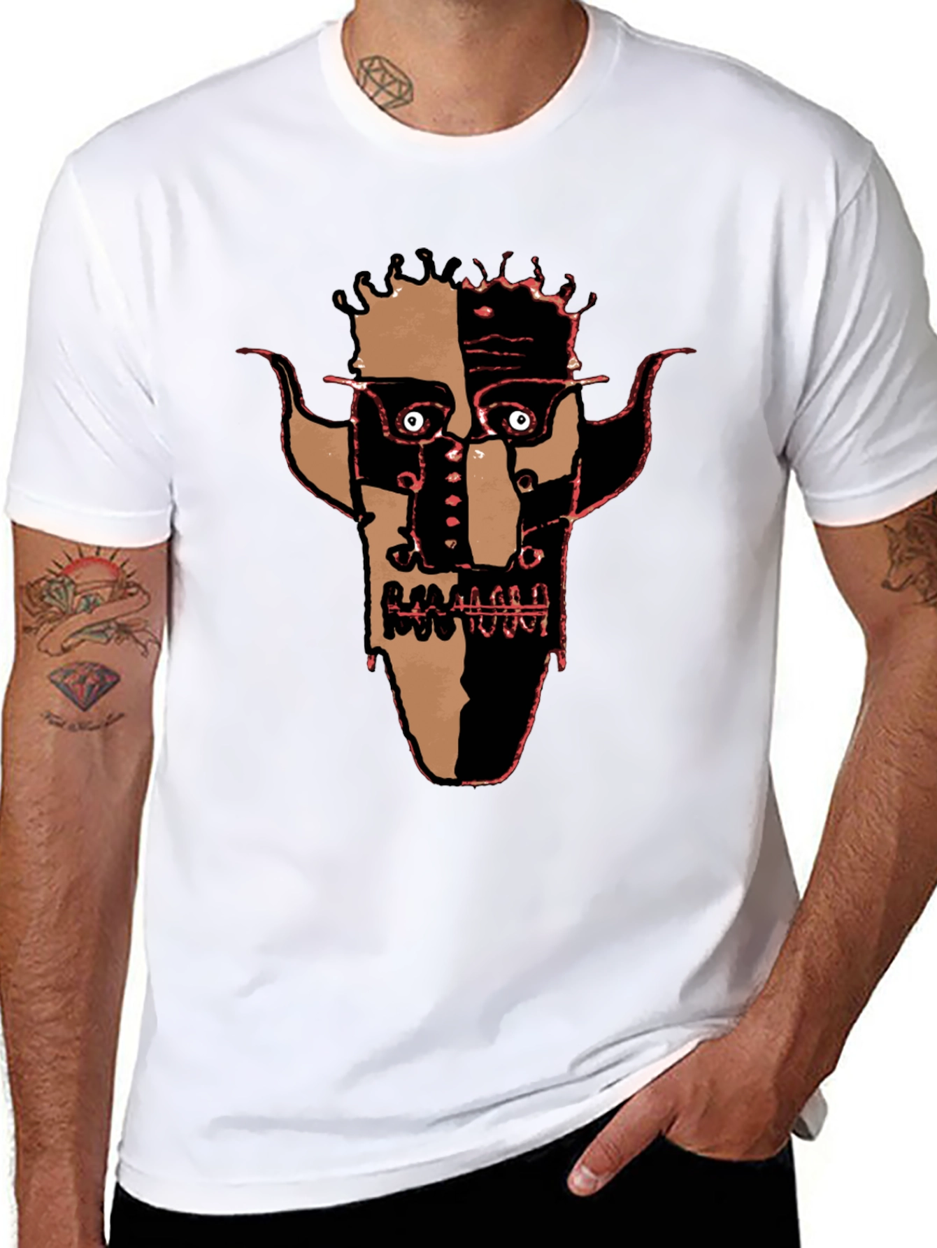 Abstract Face Graphic Black Tee