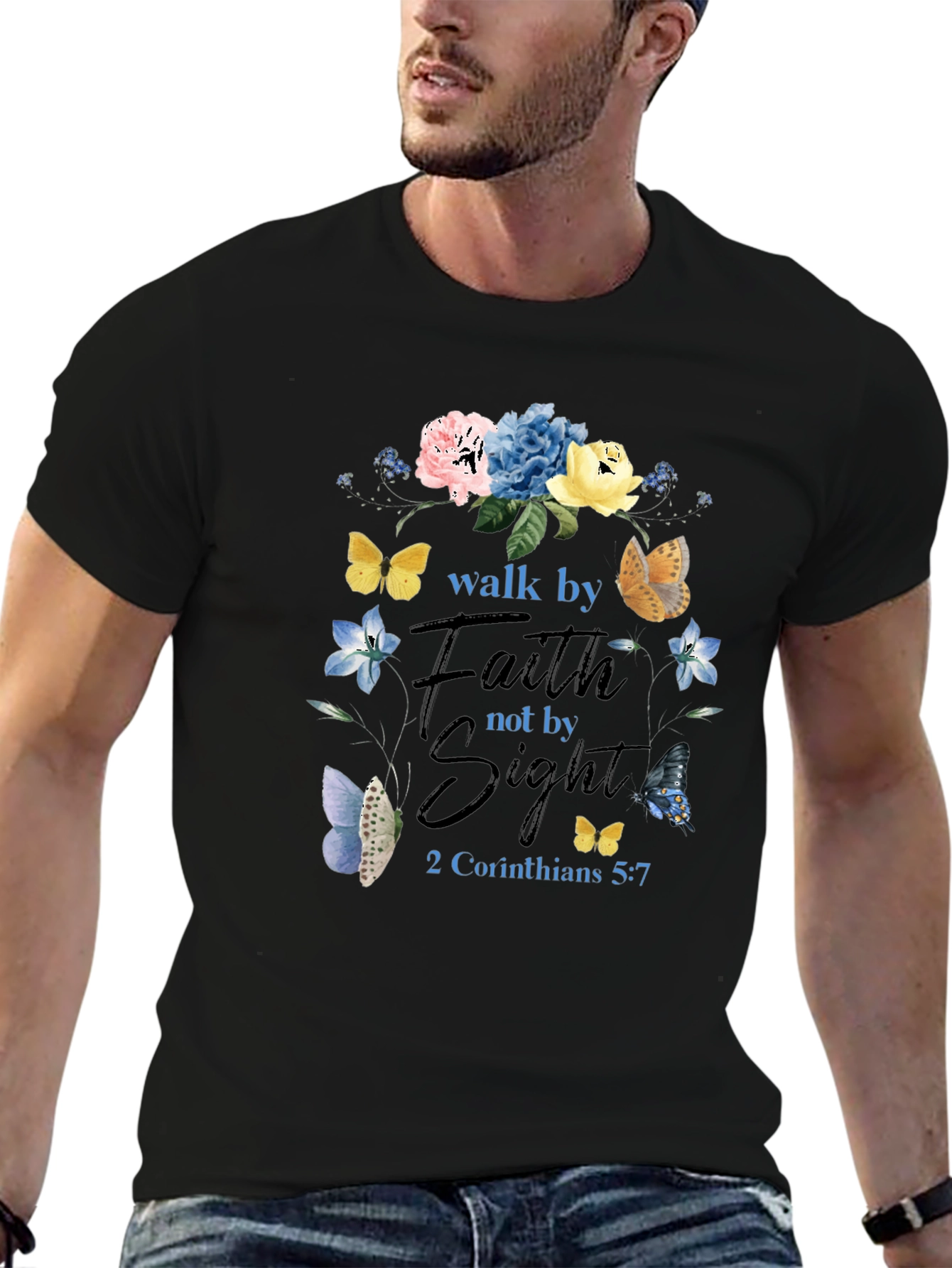 Faith Over Sight Butterfly Floral T-Shirt