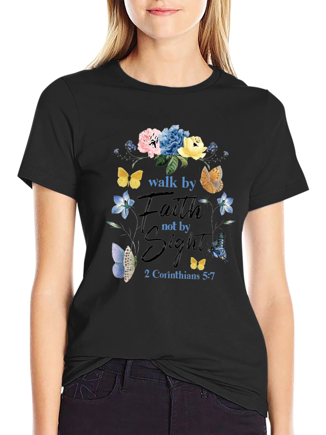 Faith Over Sight Butterfly Floral T-Shirt