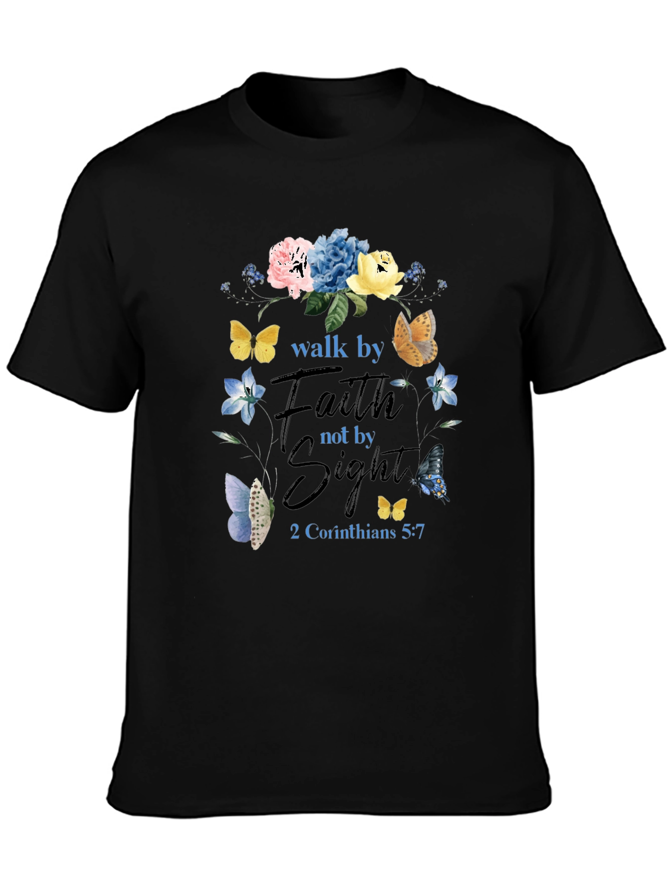 Faith Over Sight Butterfly Floral T-Shirt
