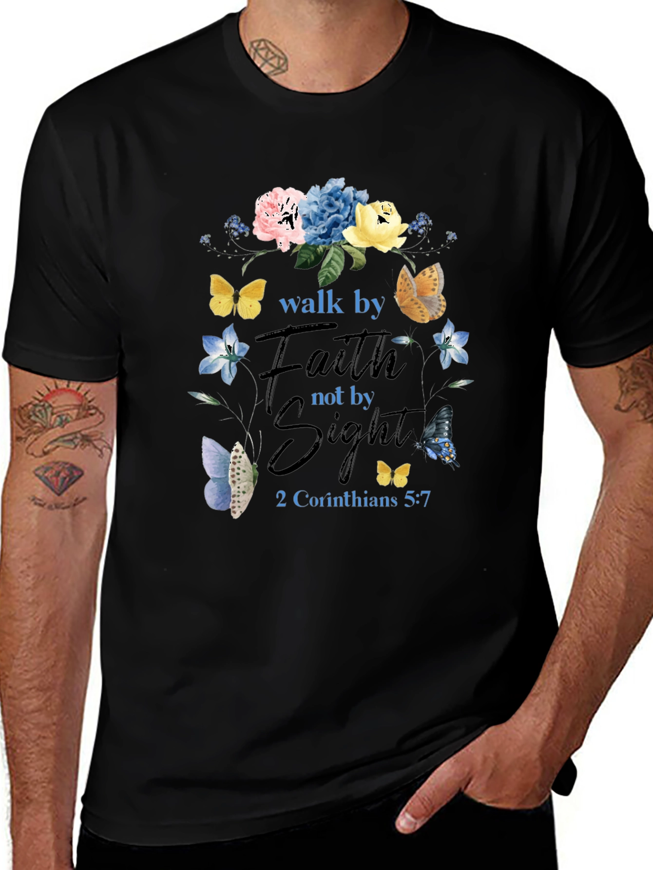 Faith Over Sight Butterfly Floral T-Shirt