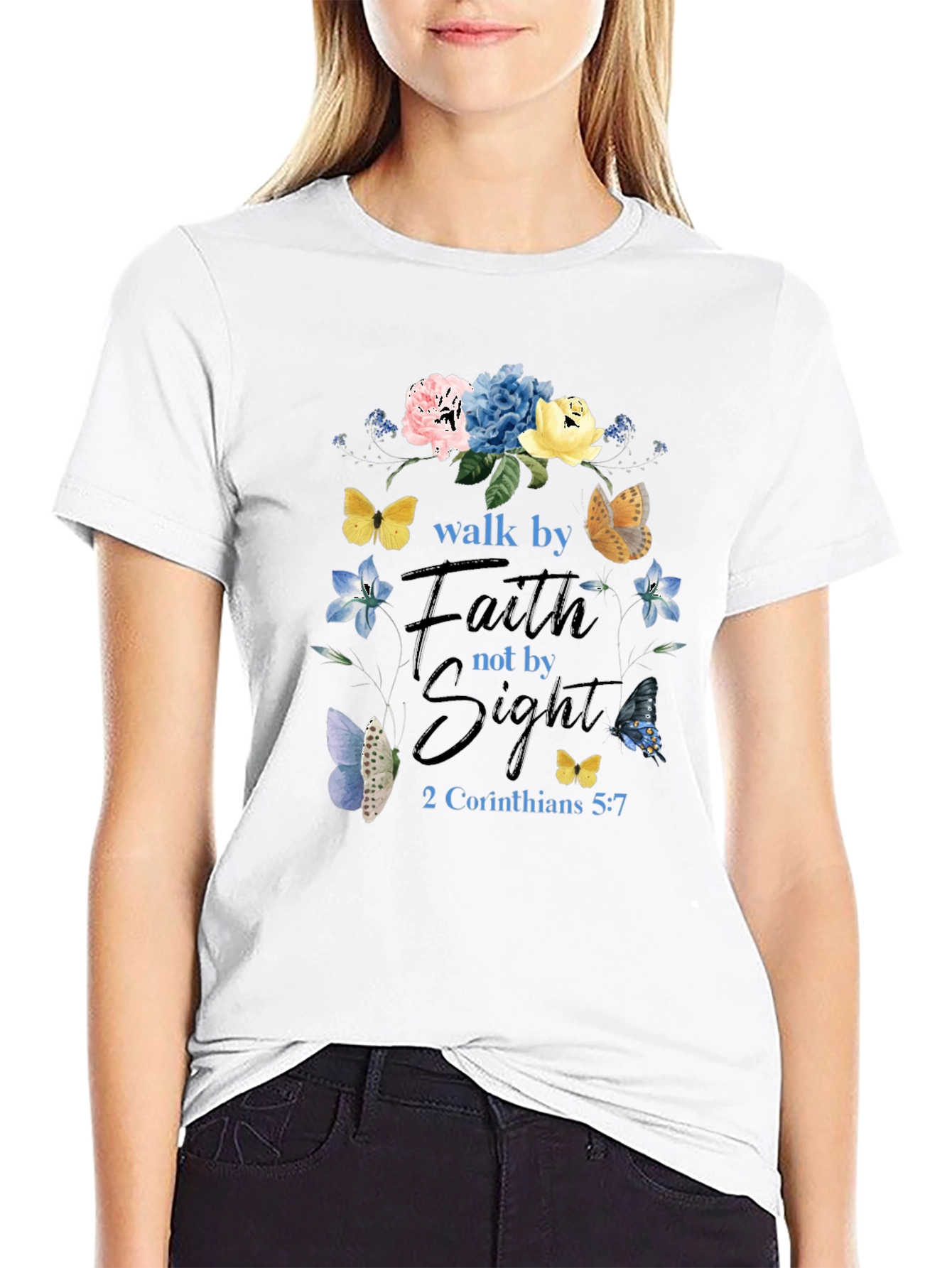 Faith Over Sight Butterfly Floral T-Shirt