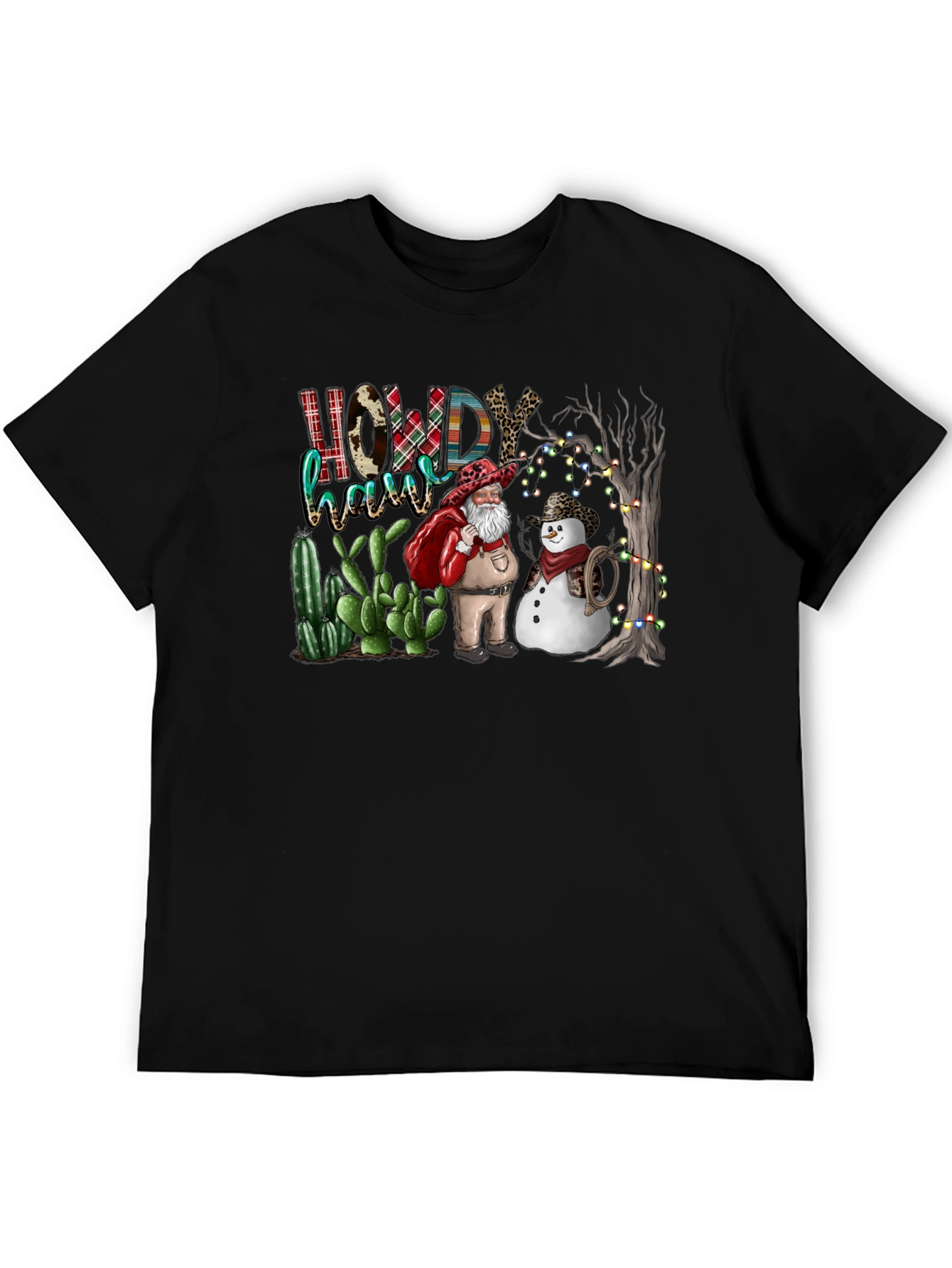 Western Christmas Santa & Snowman T-Shirt