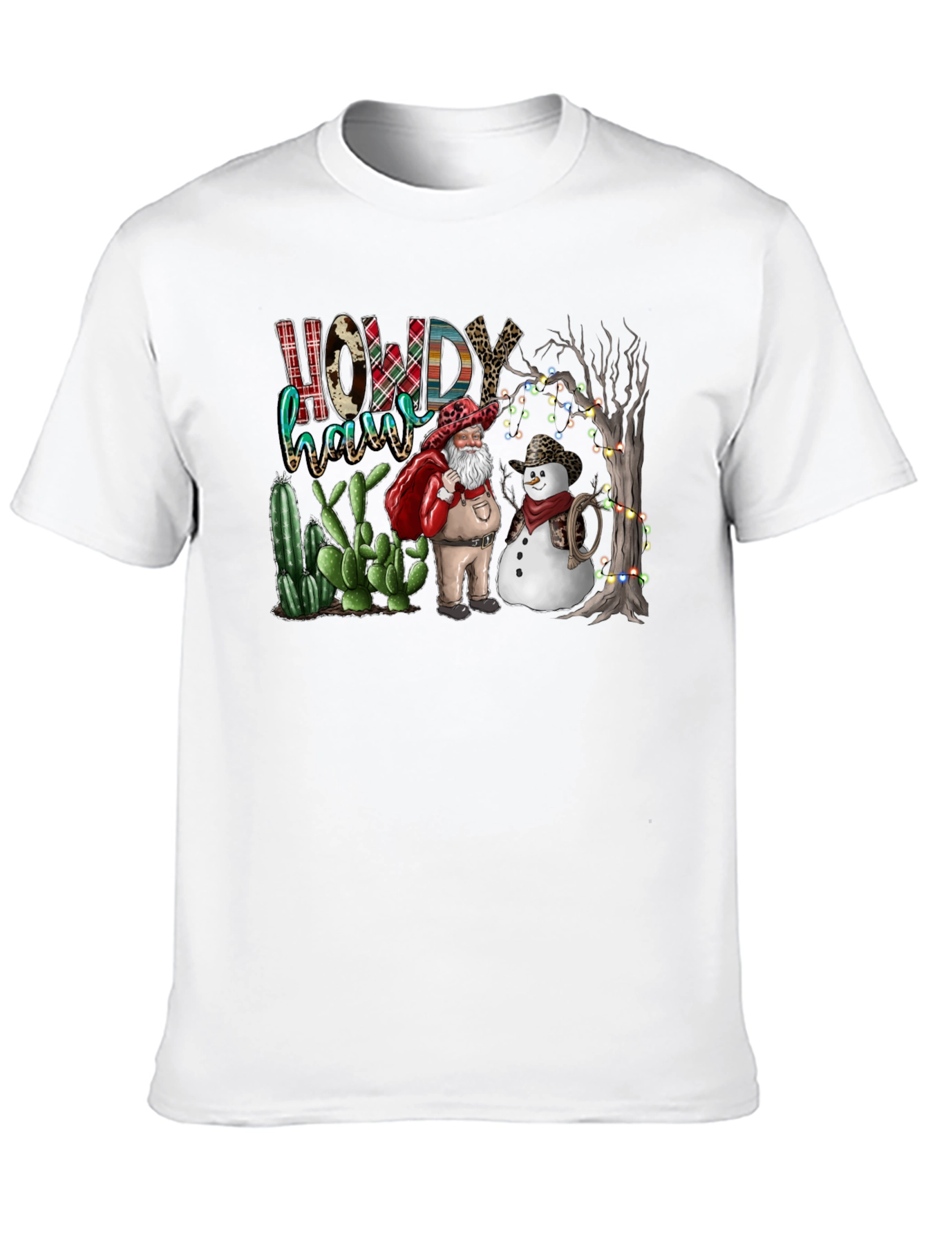 Western Christmas Santa & Snowman T-Shirt