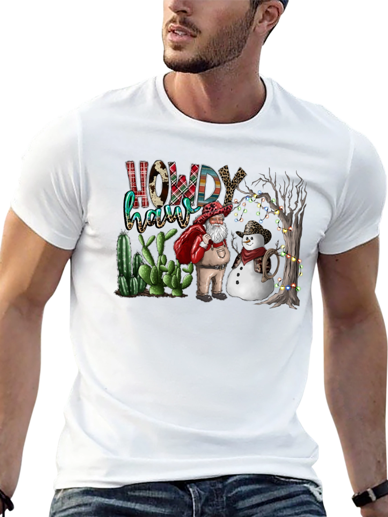 Western Christmas Santa & Snowman T-Shirt