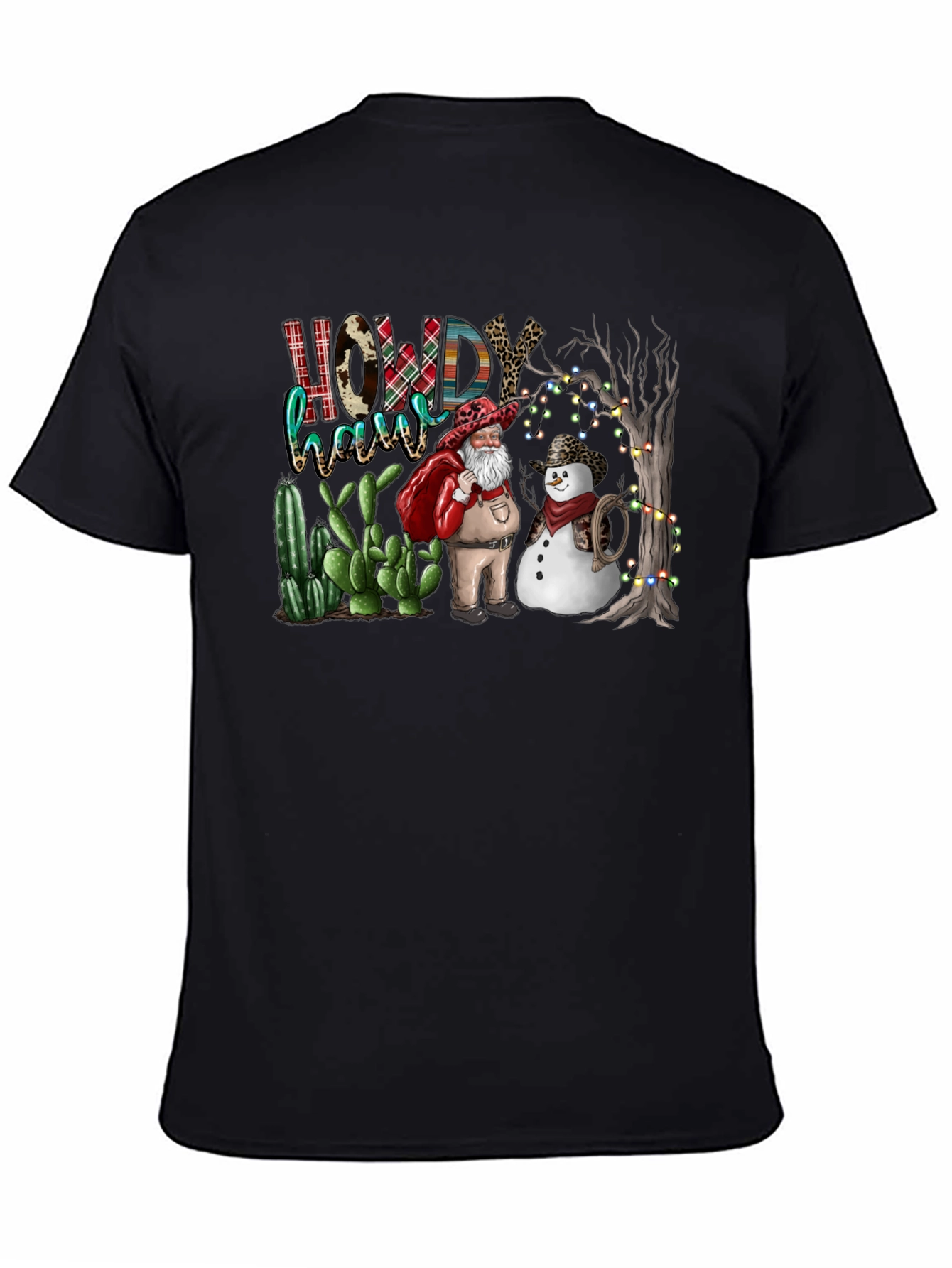 Western Christmas Santa & Snowman T-Shirt