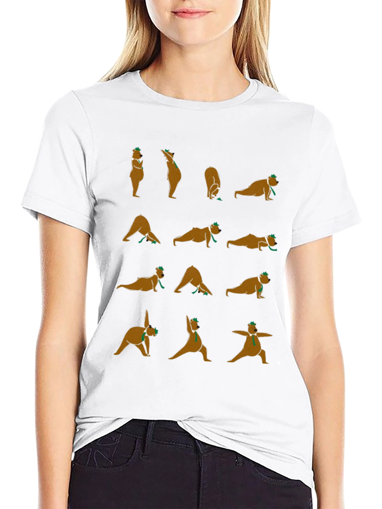 Yoga Bear Graphic Tee - Black Cotton Blend