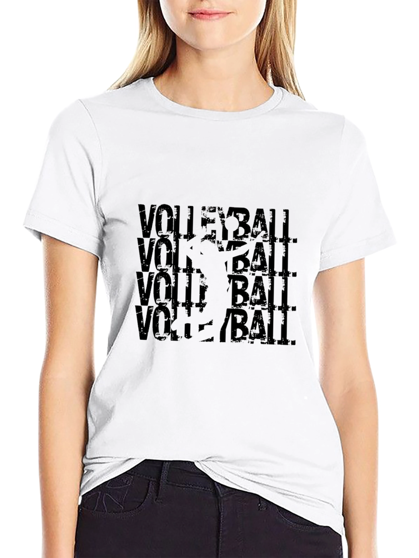 Volleyball Graphic Tee - Black Cotton Blend T-Shirt