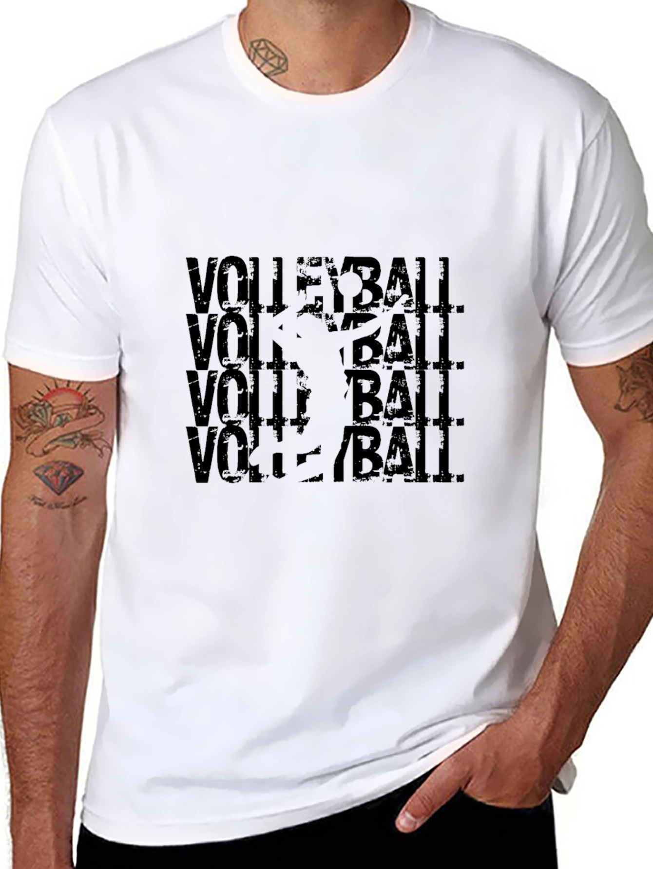 Volleyball Graphic Tee - Black Cotton Blend T-Shirt