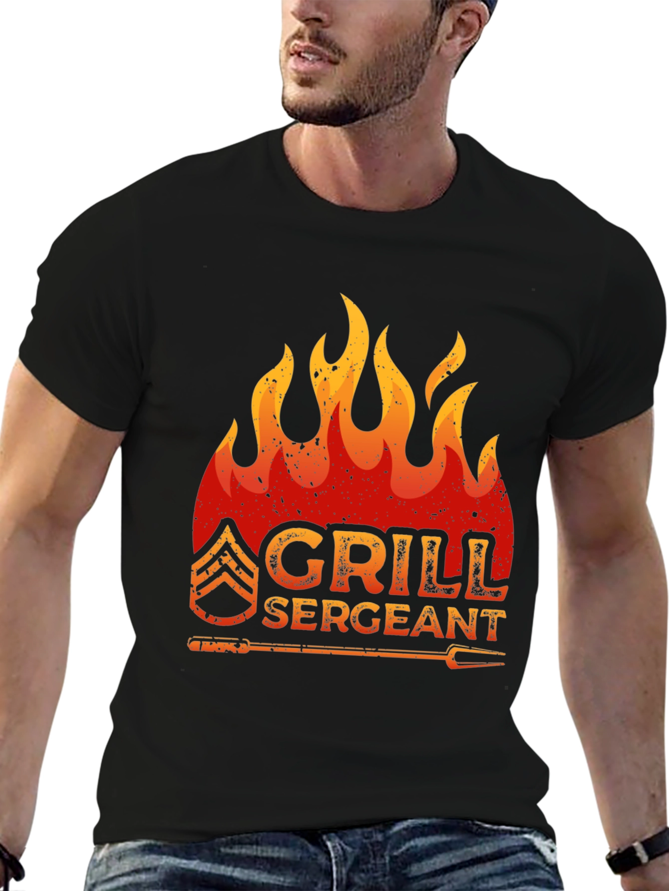 Grill Sergeant T-Shirt - BBQ Master Flame Design